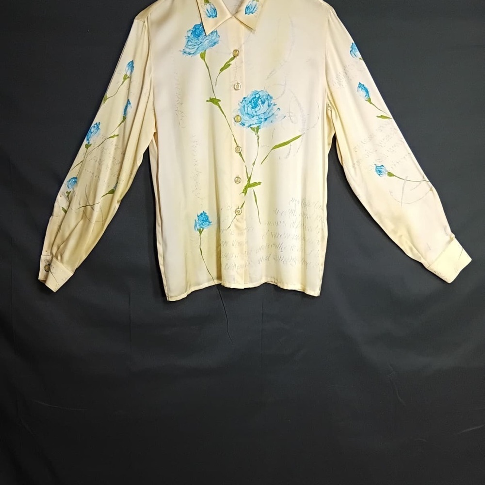 Escada Ivory Blouse with Blue Floral Accents - Picture 9 of 11